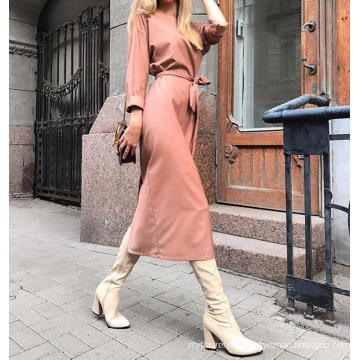 Wear New Fashion Solid Color Women Button Dress